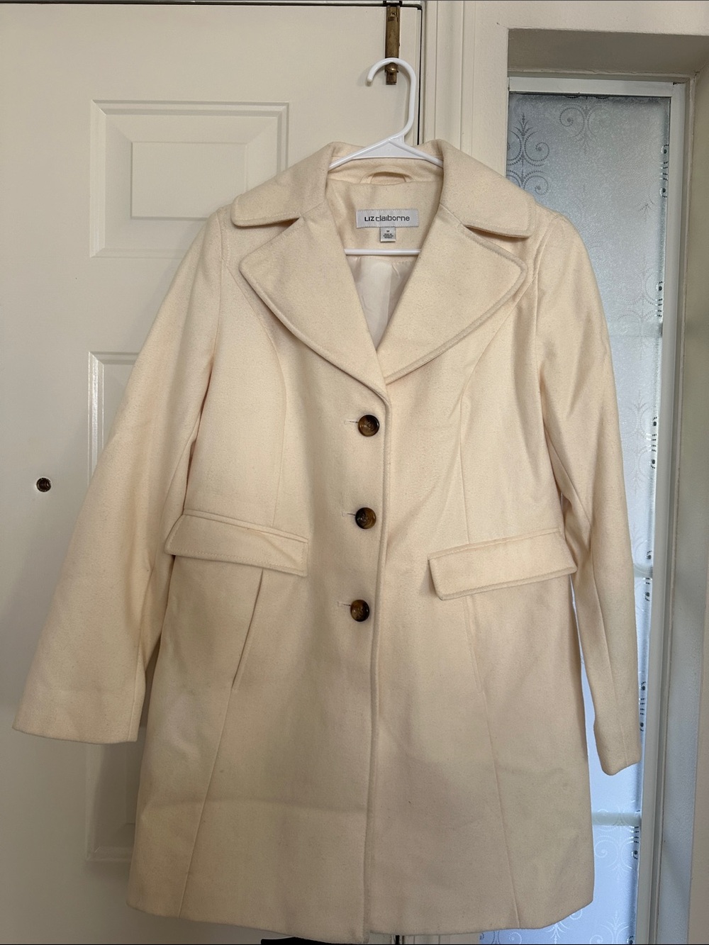 Liz Claiborne Cream Single-Breasted Pea Coat